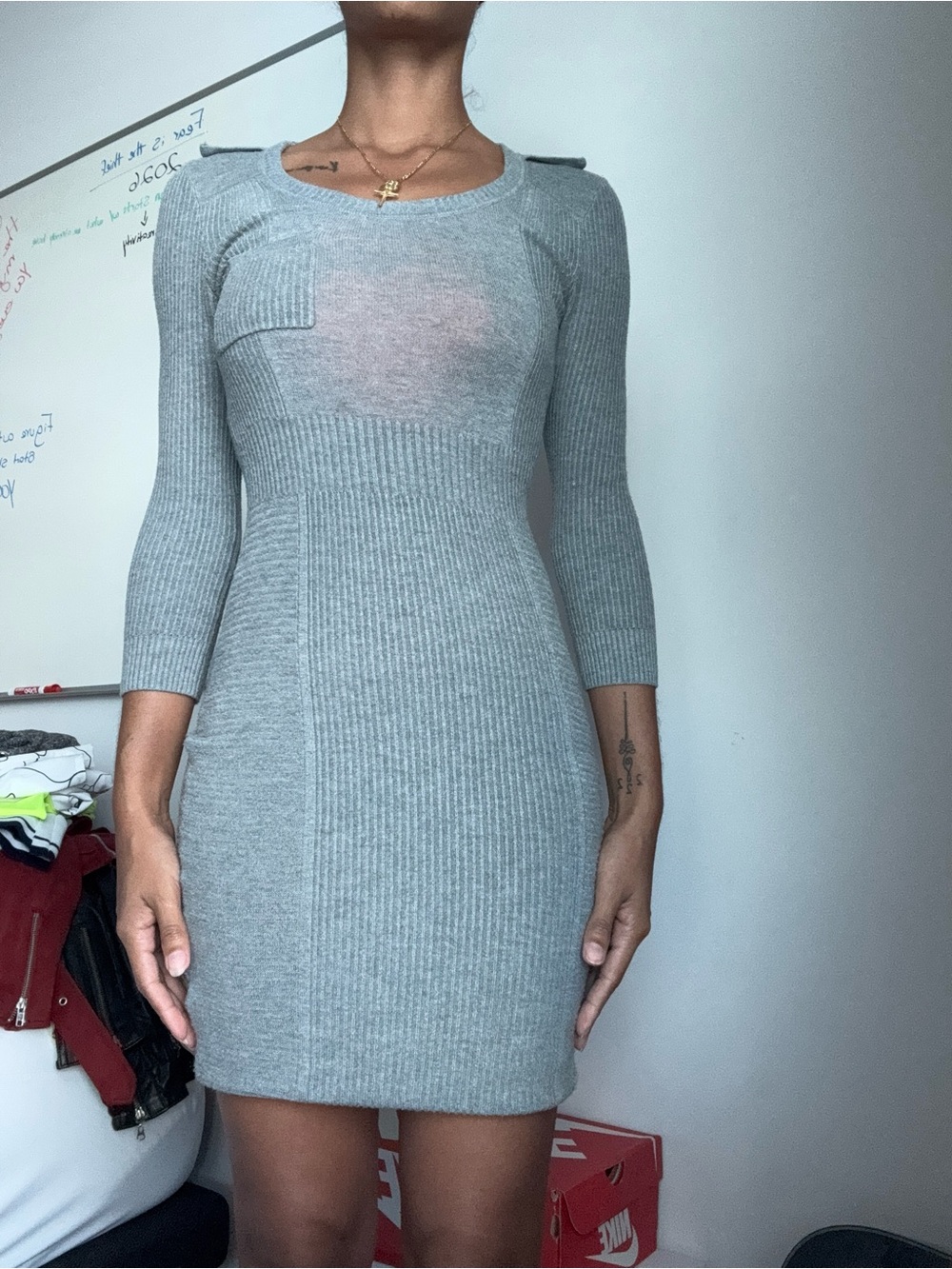 Ribbed Knit Bodycon Dress - Gray